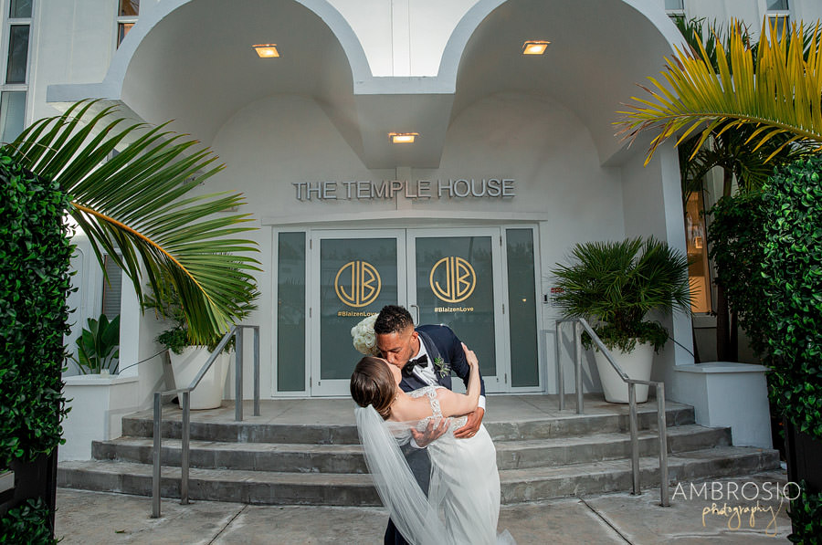 bride and groom embrace after their Temple House Wedding