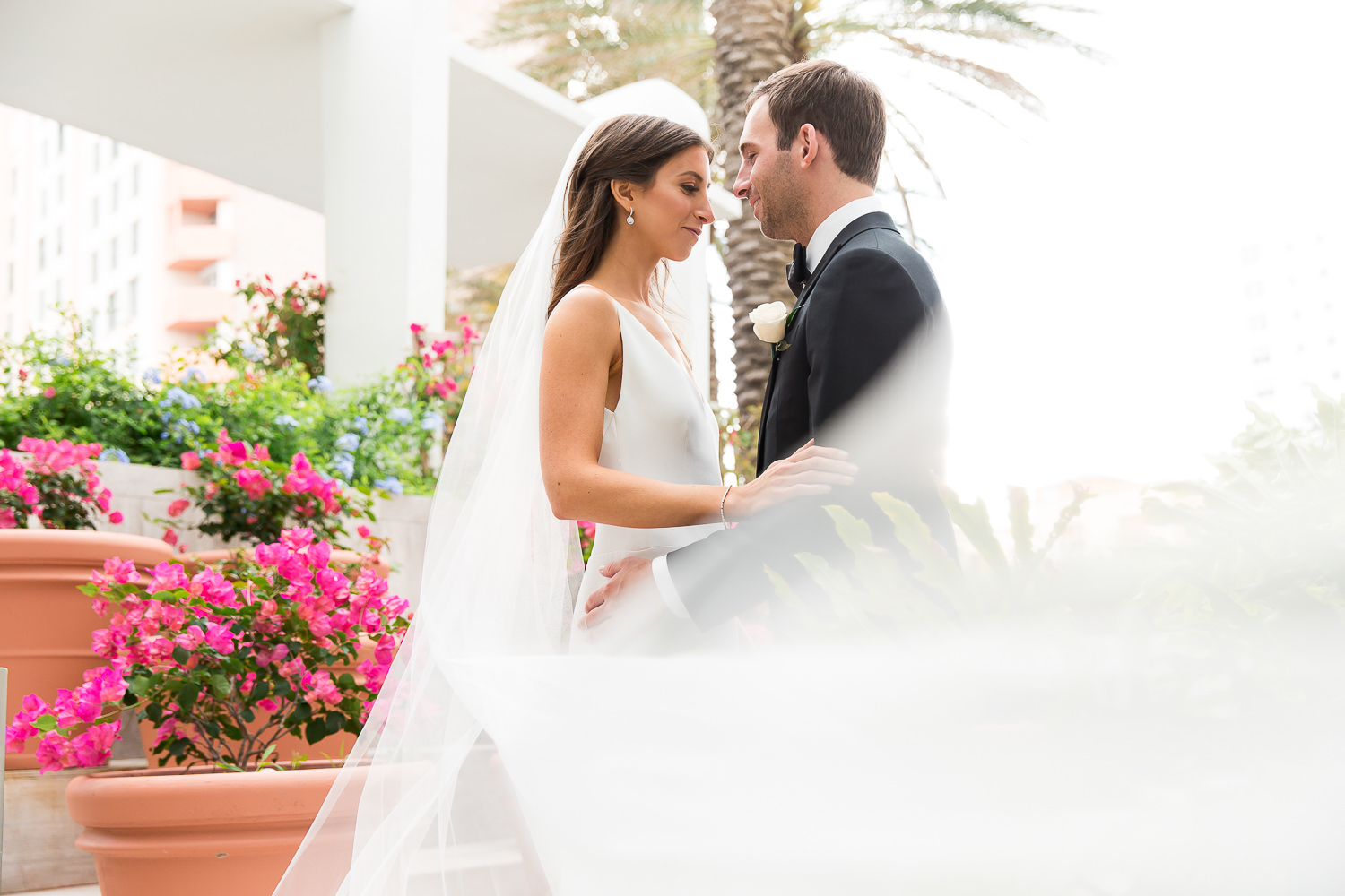 Bride and groom take bridal portraits at the Edition on Miami Beach
