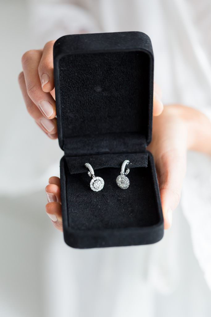 Diamond earrings for a bride to wear during her wedding day.