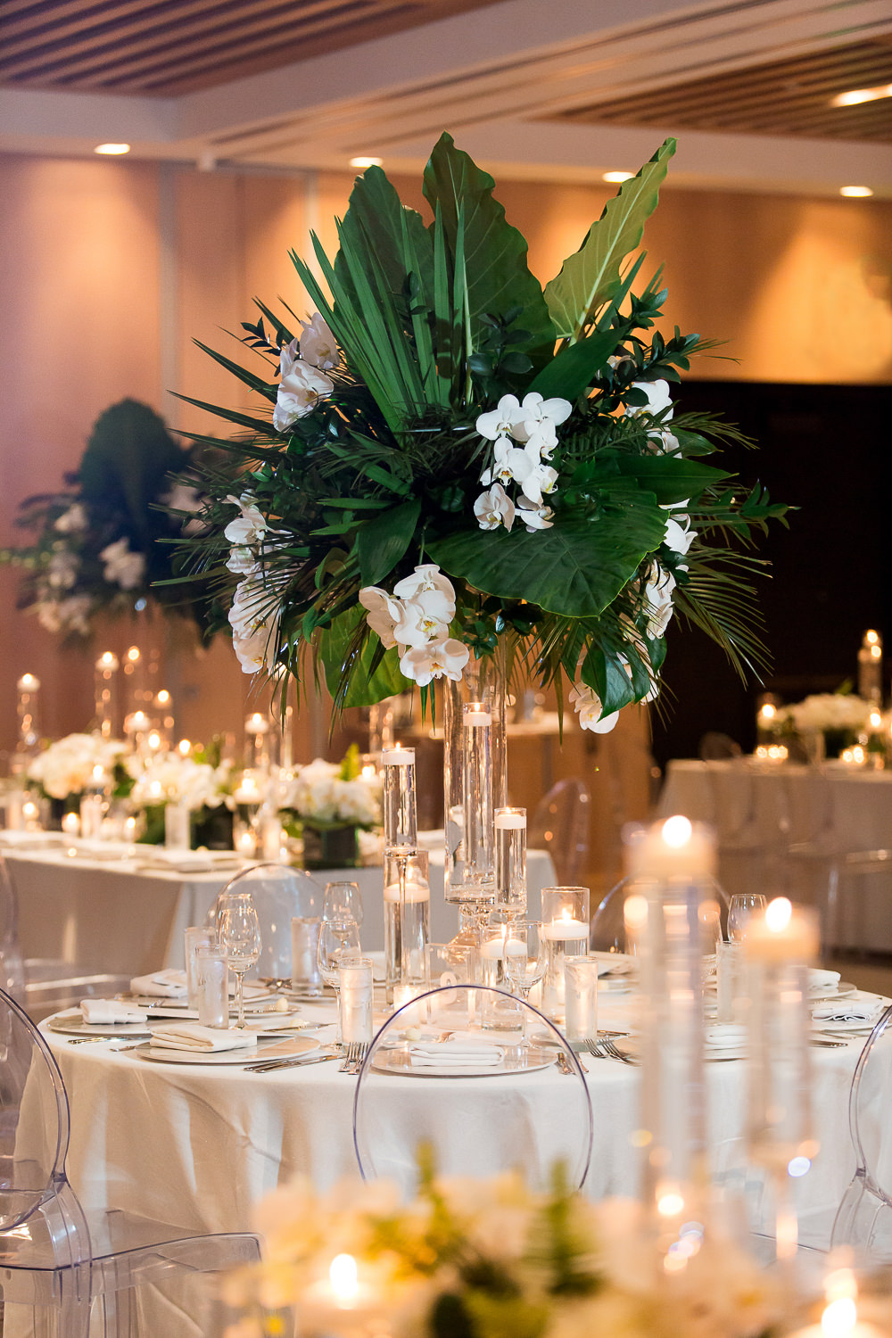 Centerpieces on a table during a wedding at the Miami Beach Edition.