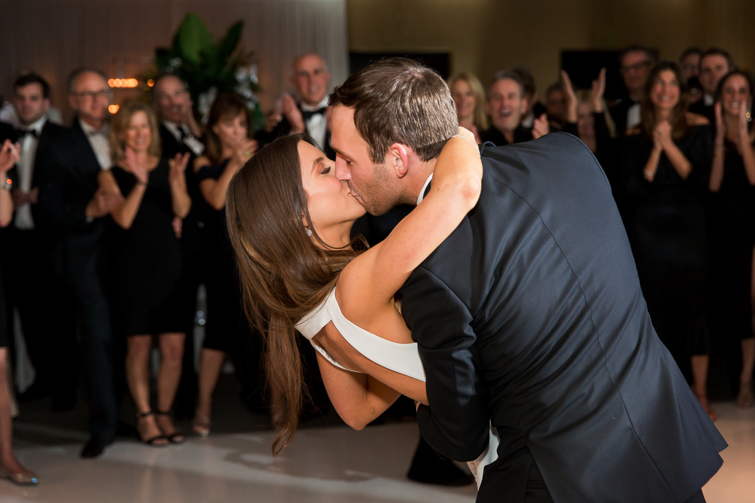 Bride and groom kissing during their first dance at the Miami Beach Edition.