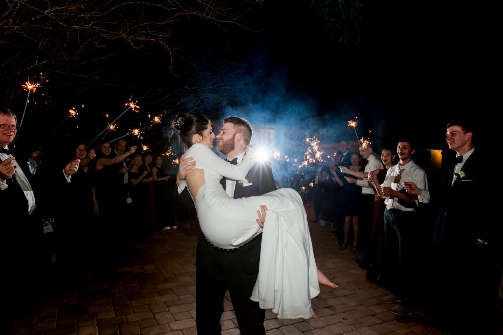 A sparkler exit during an at home wedding in Palm Beach.