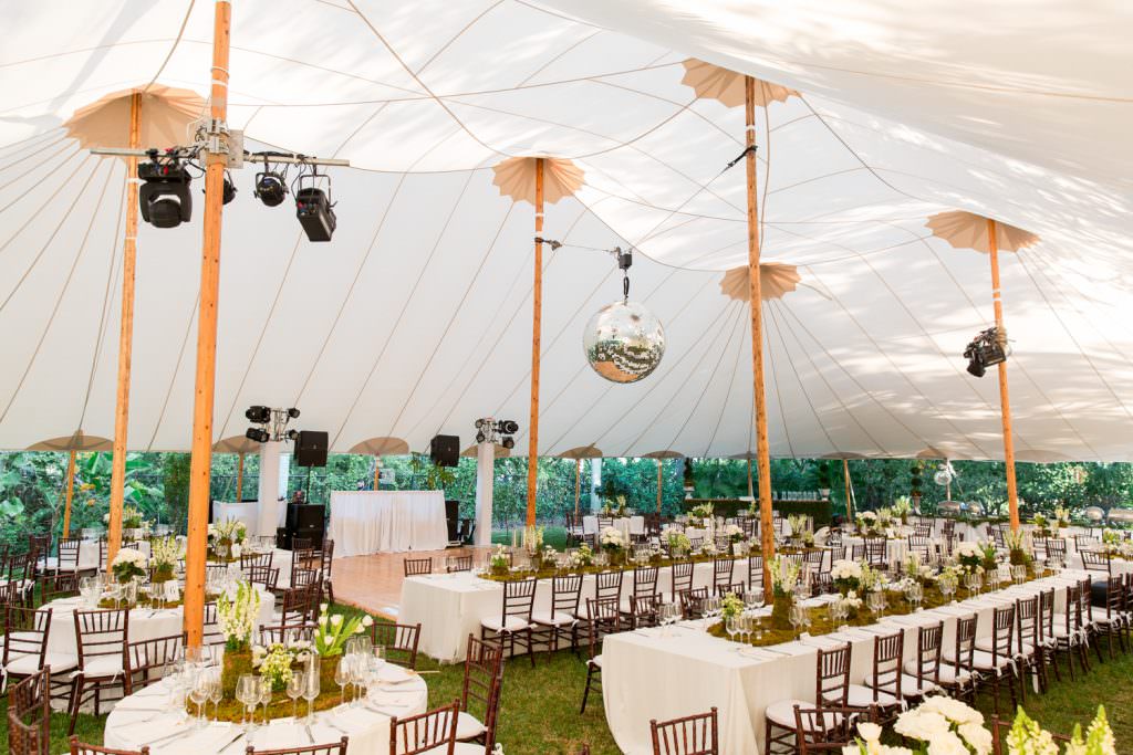 Sperry wedding tent in an elegant backyard wedding in Miami.