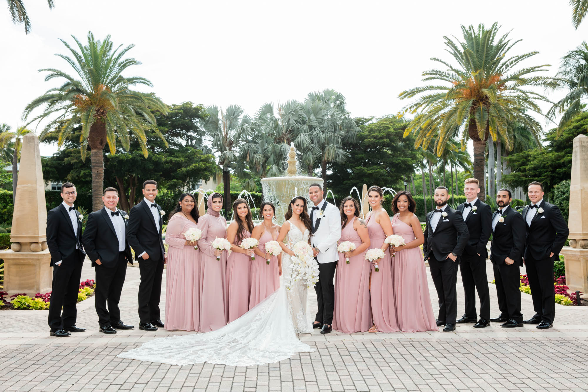 bridal party photos featuring bridesmaids and groomsmen at the Ritz-Carlton, Key Biscayne