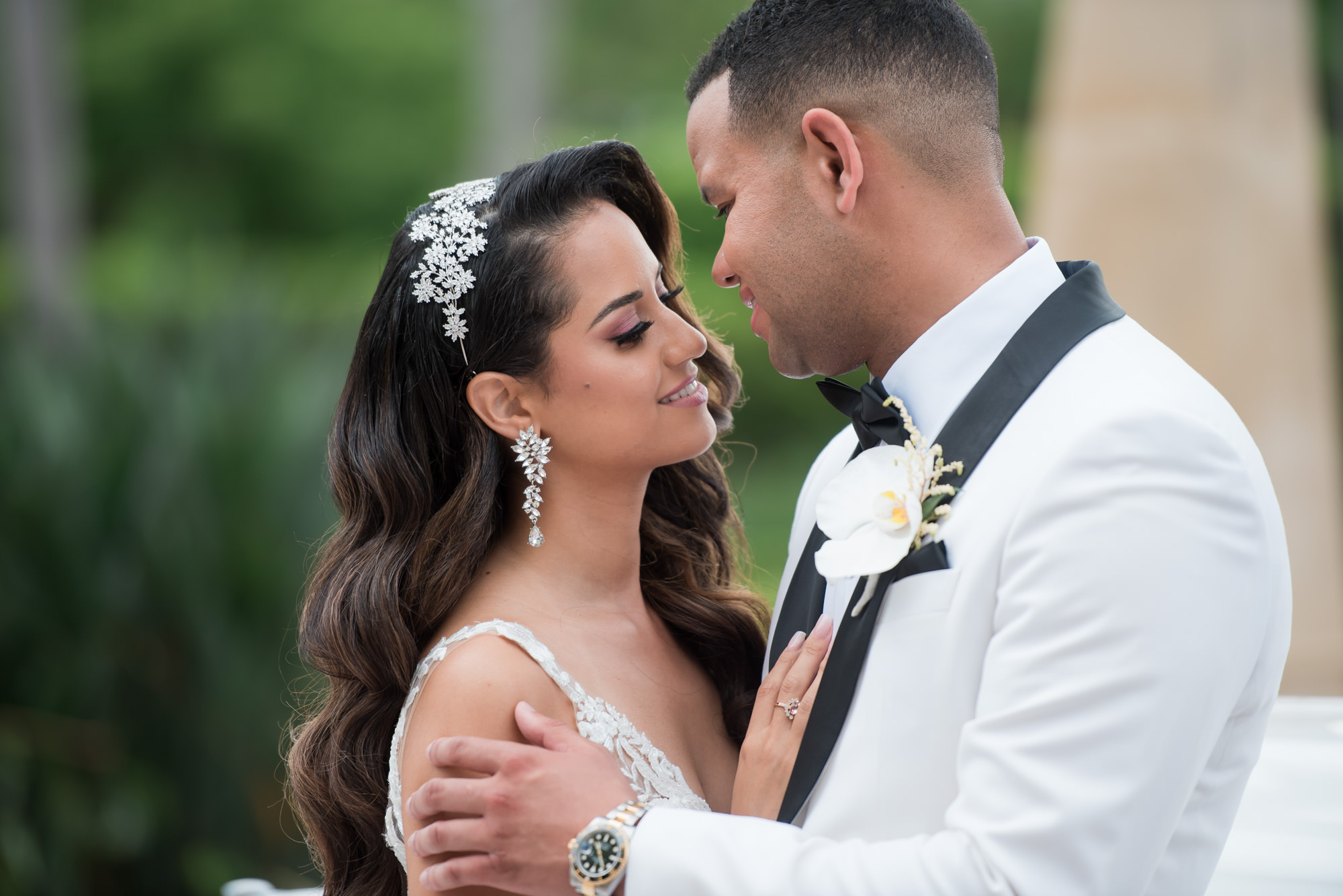 bride and groom have a portrait together on their wedding day