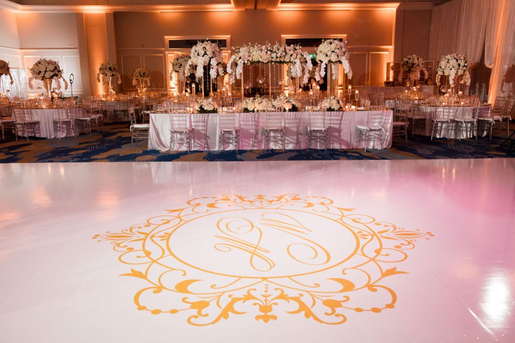dance floor details in the wedding reception room