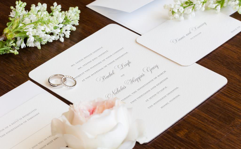 Wedding invitation from the Mandarin Oriental in Miami.