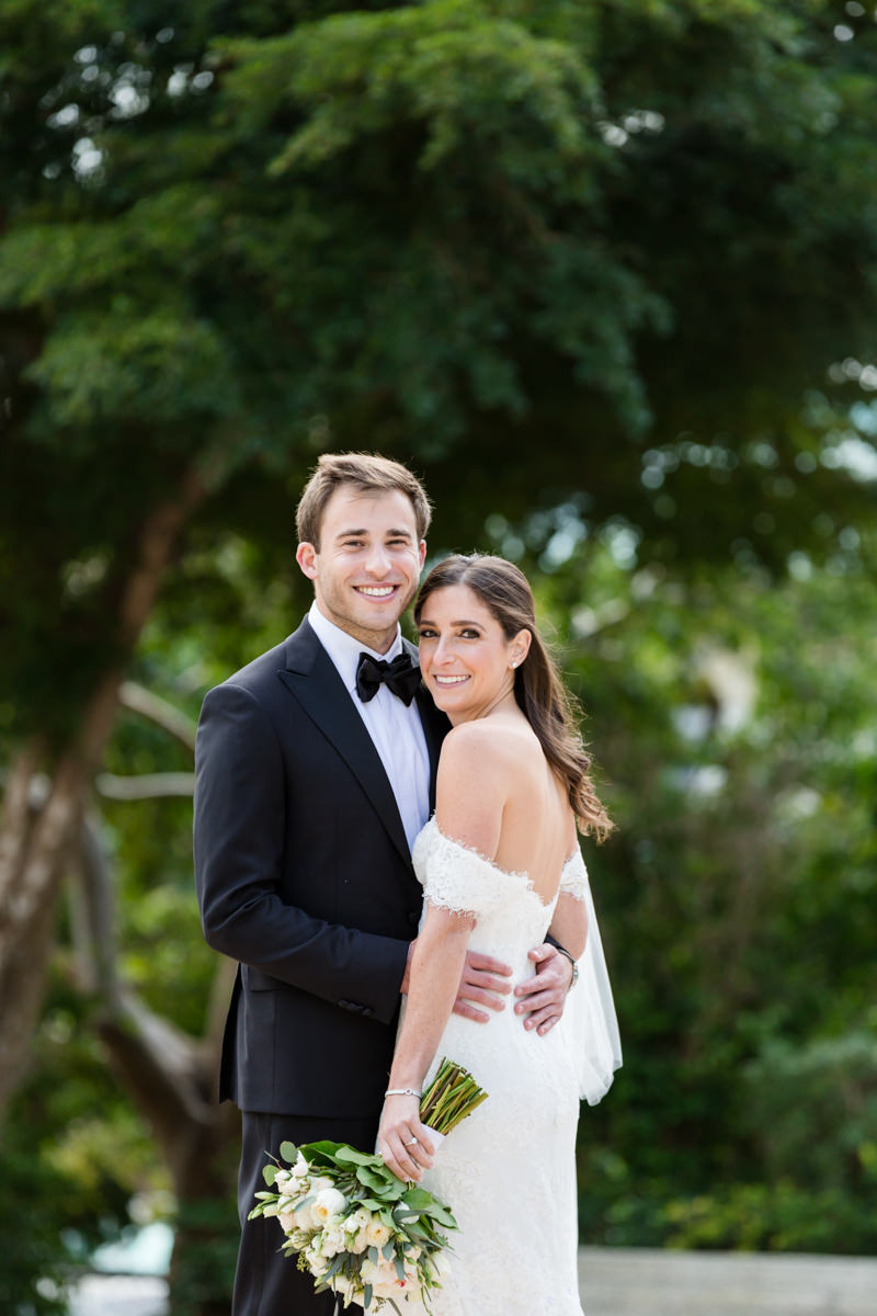 Portrait of a bride and groom during their wedding at the Ritz Carlton in Key Biscayne.