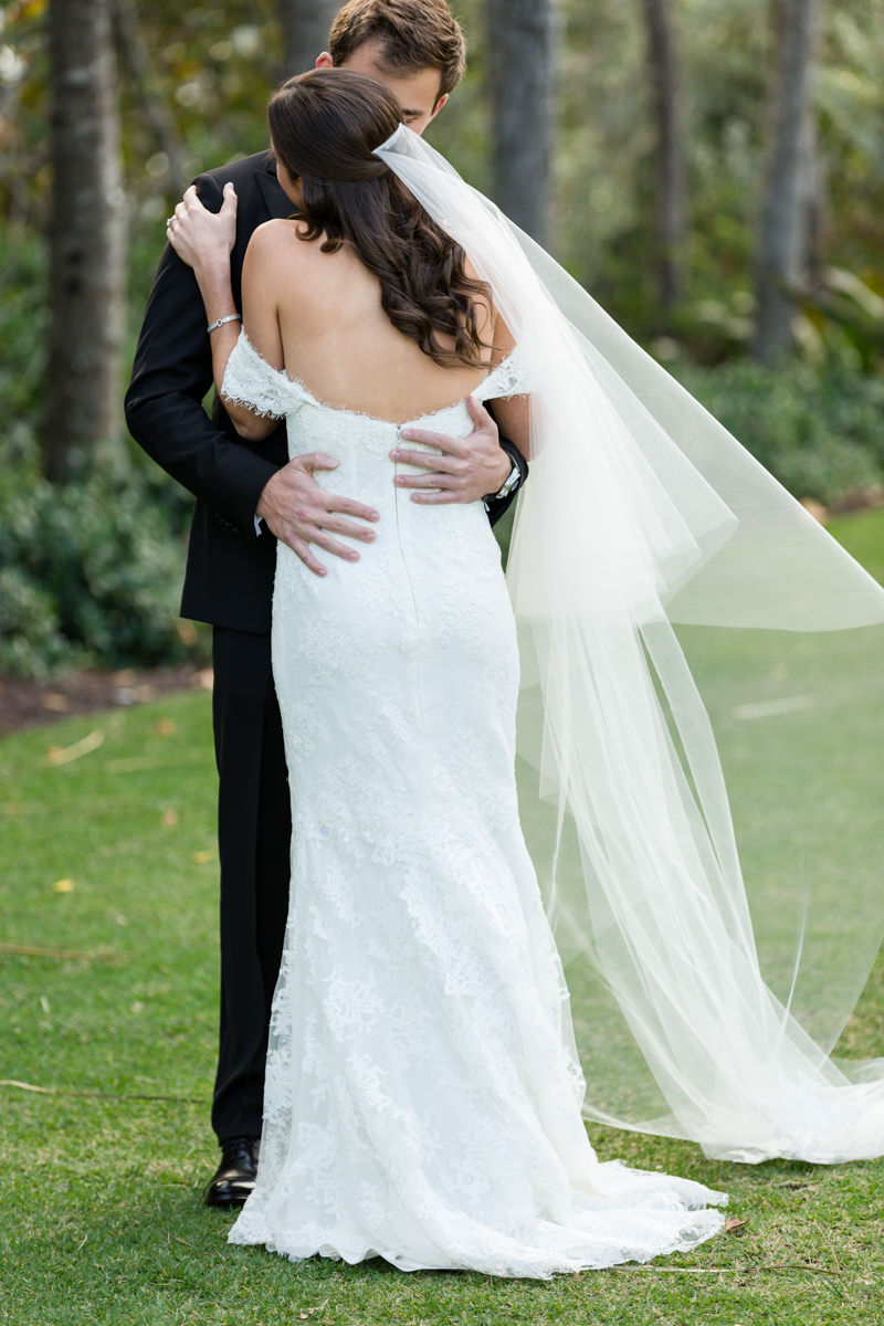 First look with a bride and groom during a wedding at the Ritz Carlton in Key Biscayne.