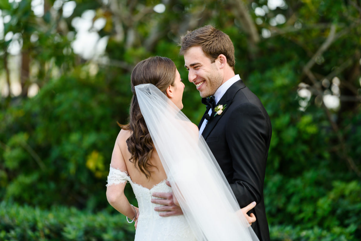A first look with a bride and groom at the Ritz Carlton on Key Biscayne.