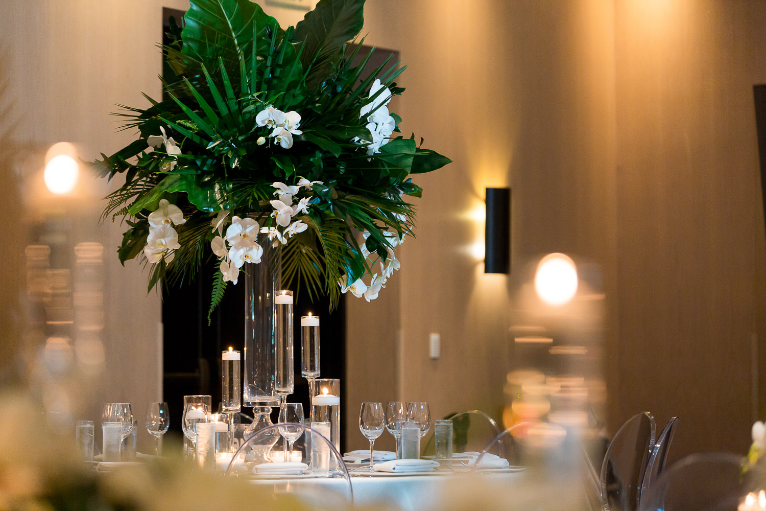 Centerpieces on a table during a wedding at the Miami Beach Edition.