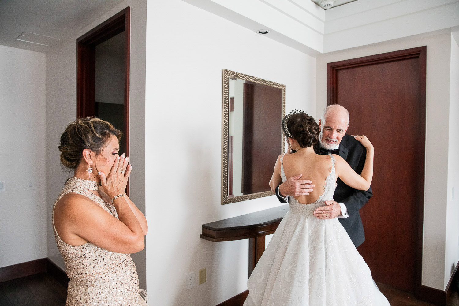 First look with the father of the bride at the Mandarin Oriental in Brickell Key.