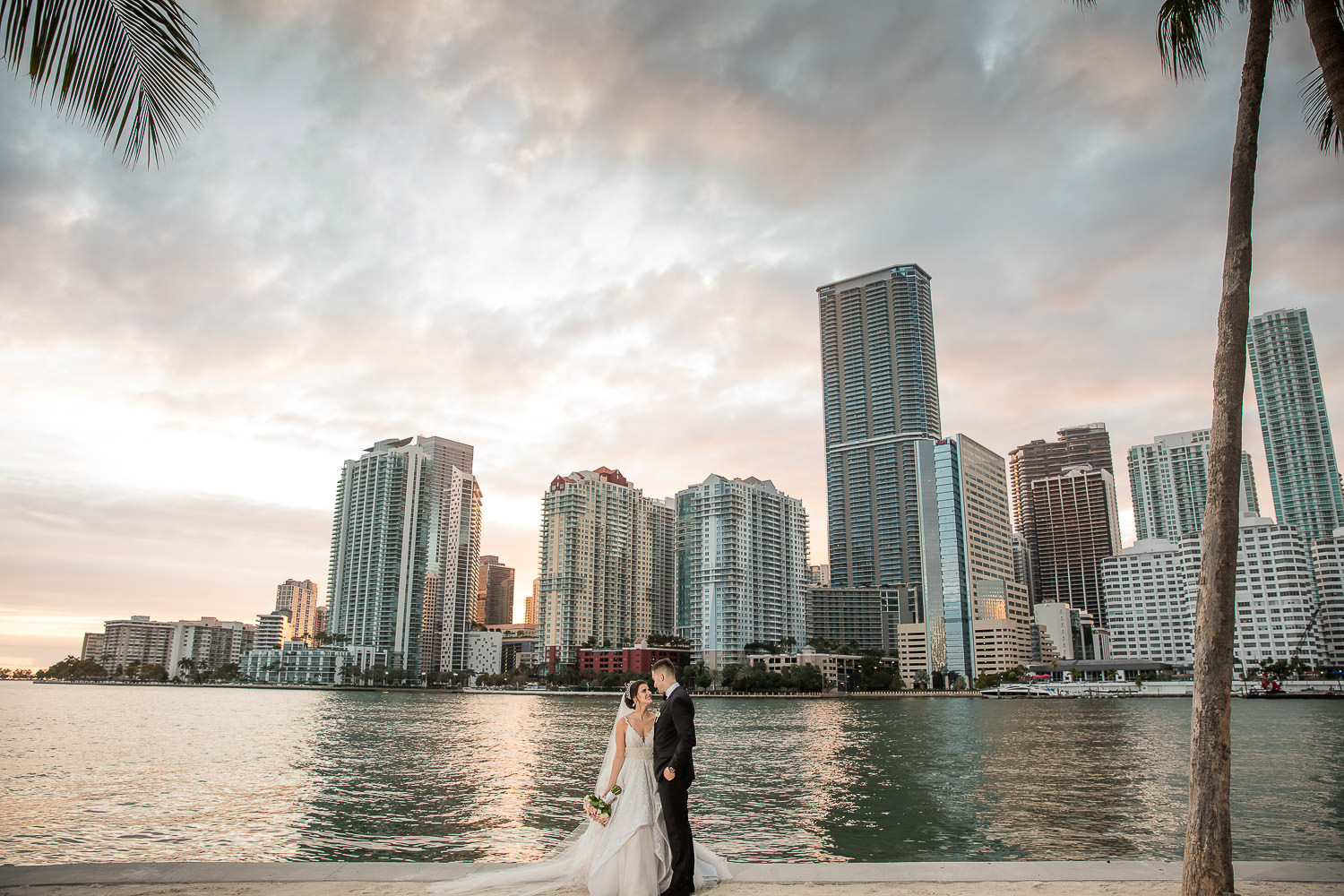 Sunset portraits during a wedding at the Mandarin Oriental on Brickell Key.