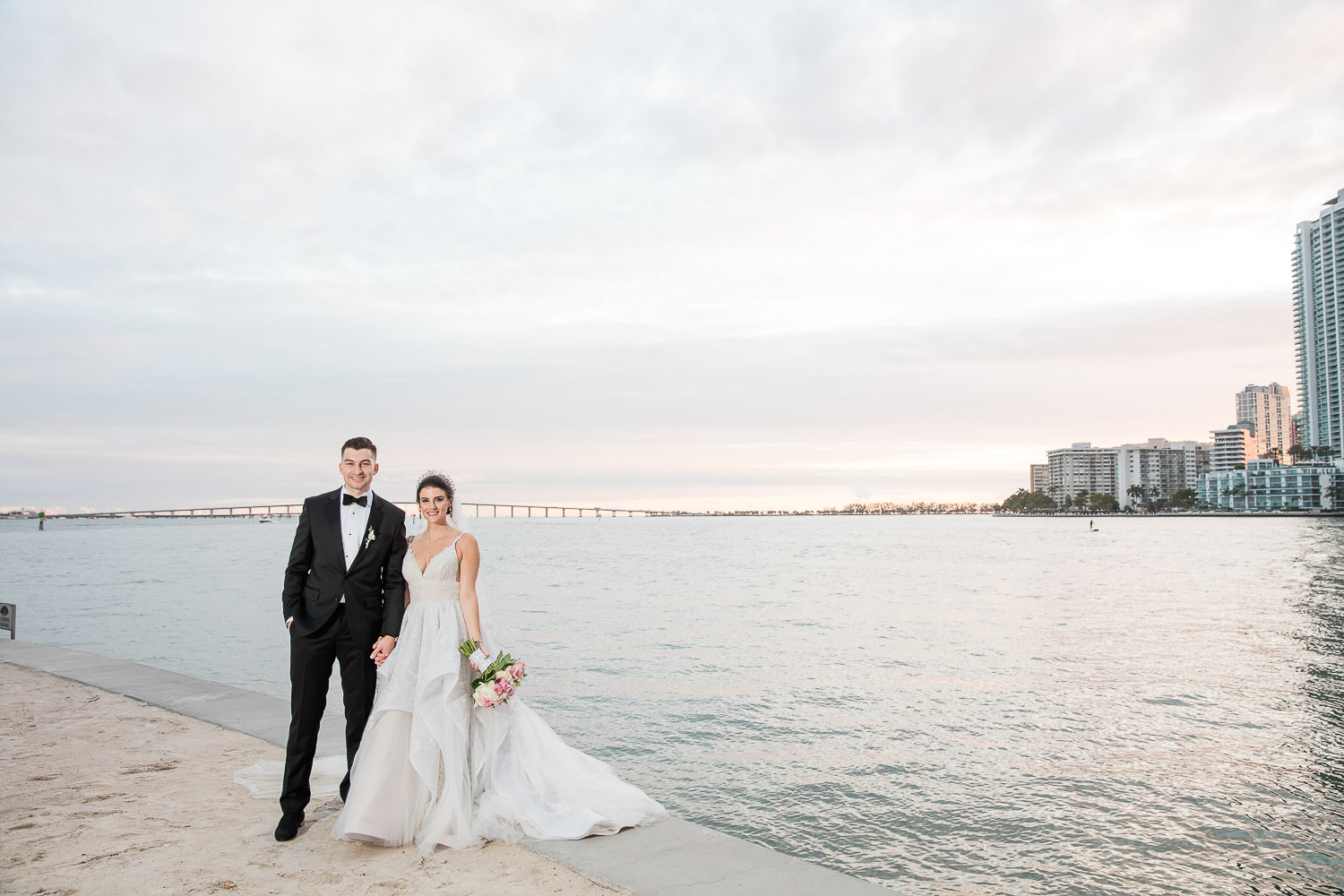 Sunset portraits during a wedding at the Mandarin Oriental on Brickell Key.