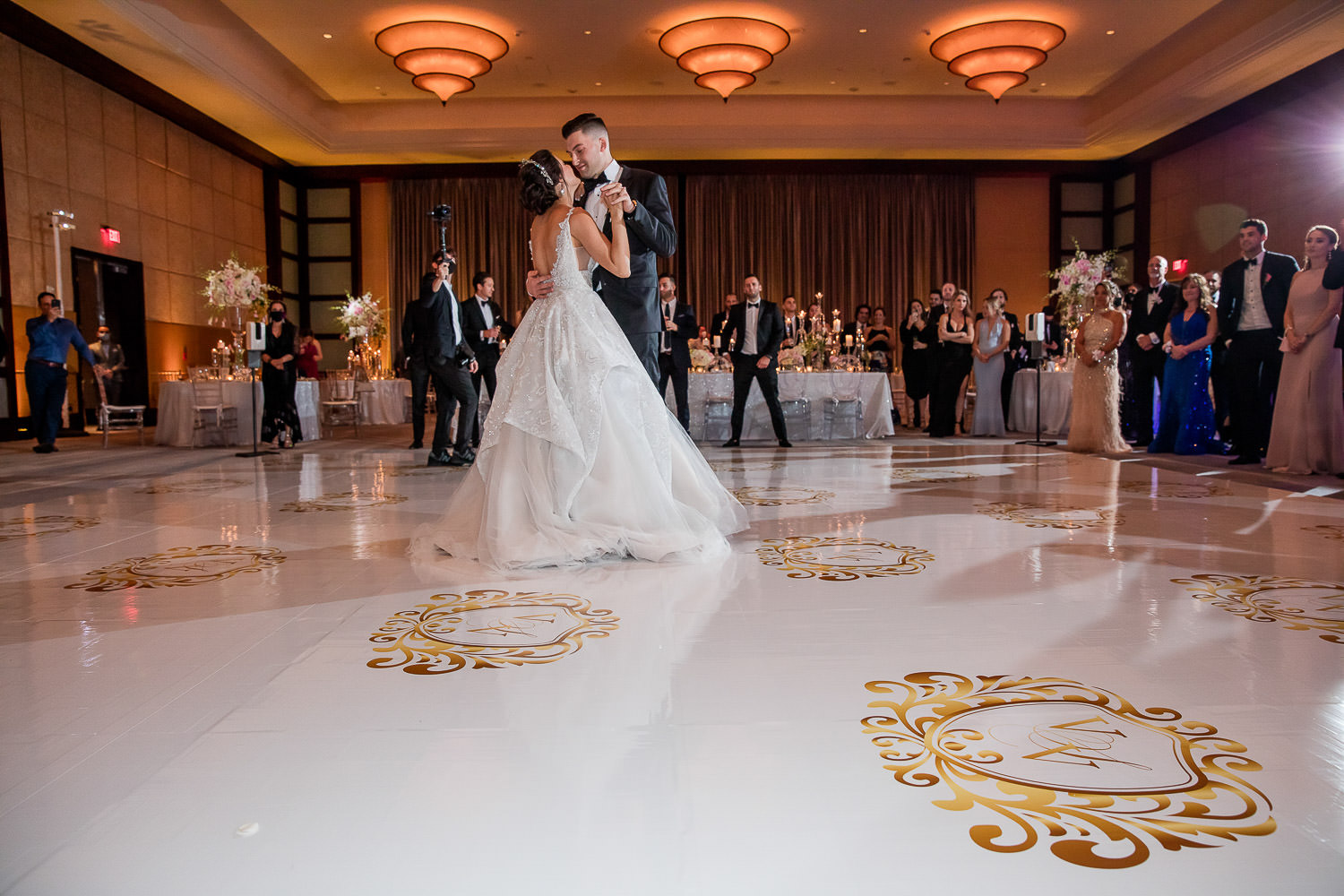 First dance in the Mandarin Oriental ballroom in Miami during a wedding.