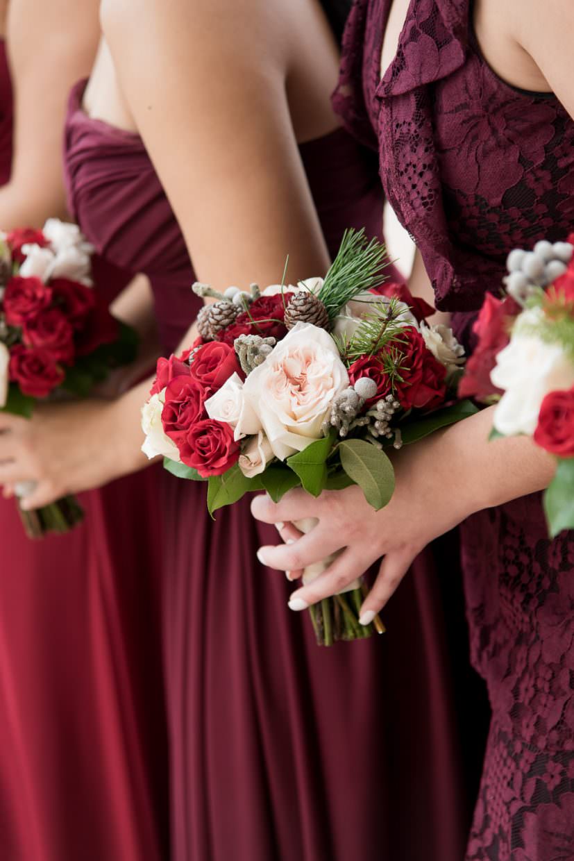 Winter wedding bridesmaids bouquets at the Biltmore hotel in Coral Gables.