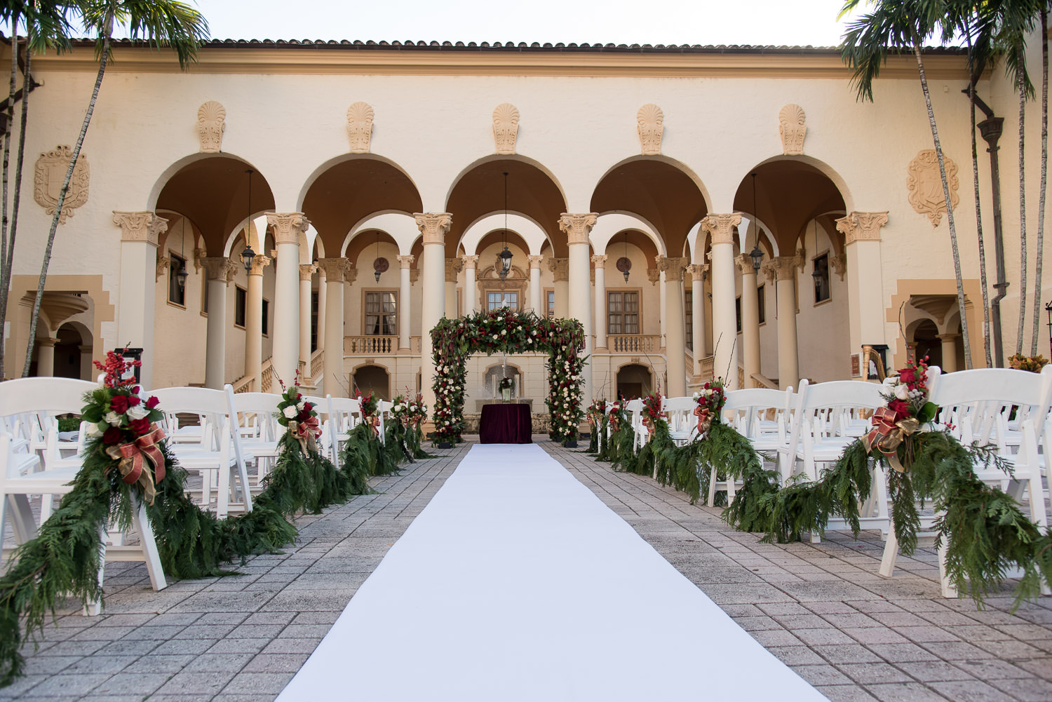 Holiday wedding decor at the Biltmore Hotel in Miami.