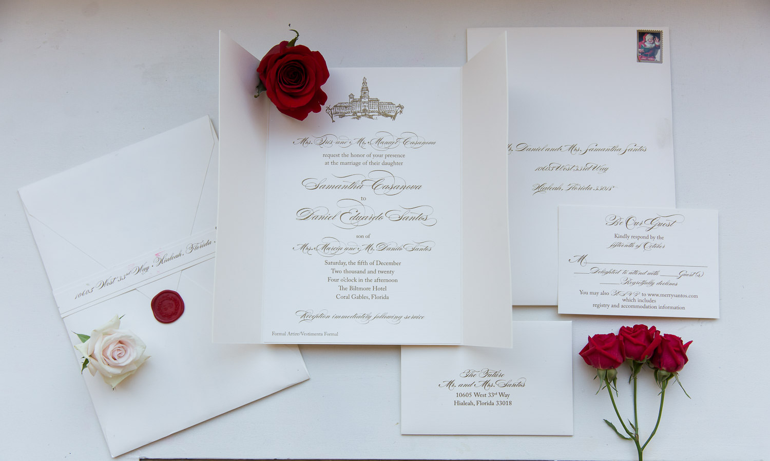 A wedding invitation at the Biltmore Hotel in Miami.