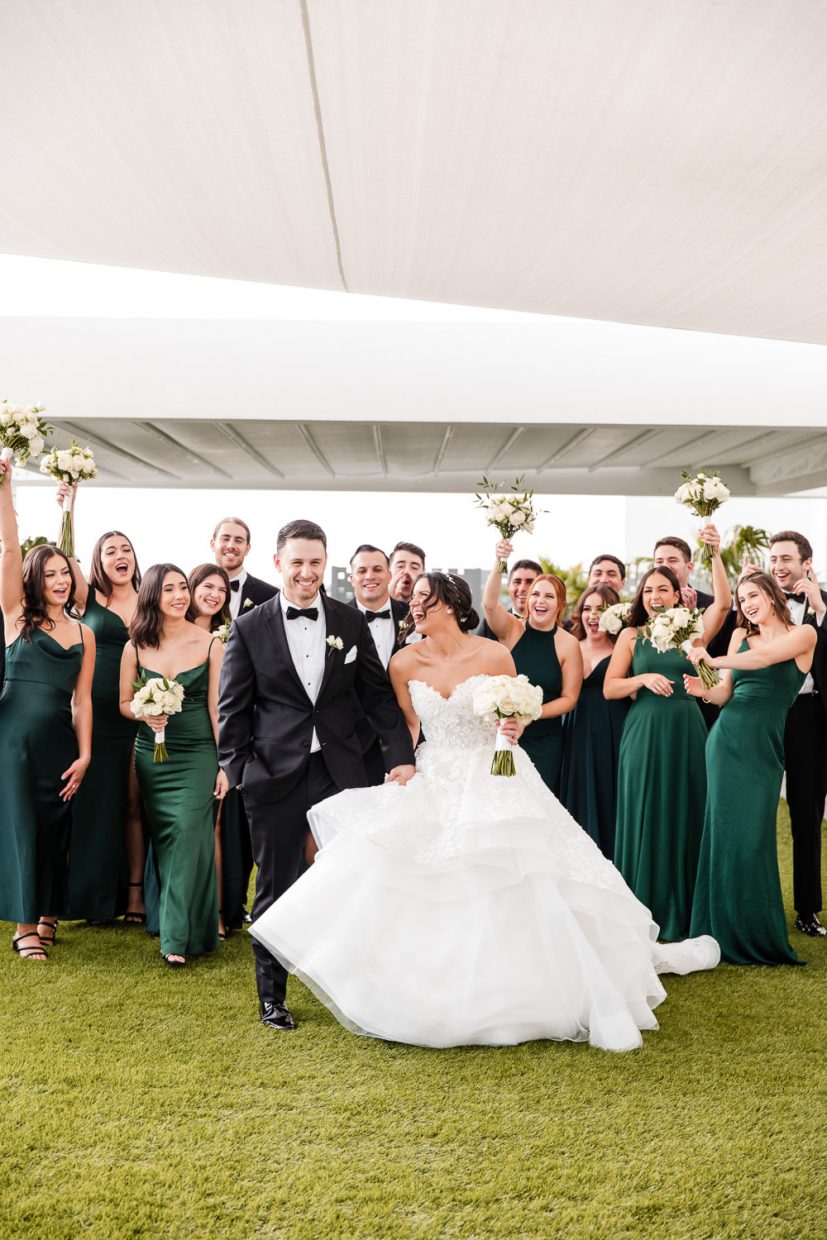 Bride and groom at the Hilton in Aventura with their wedding party.