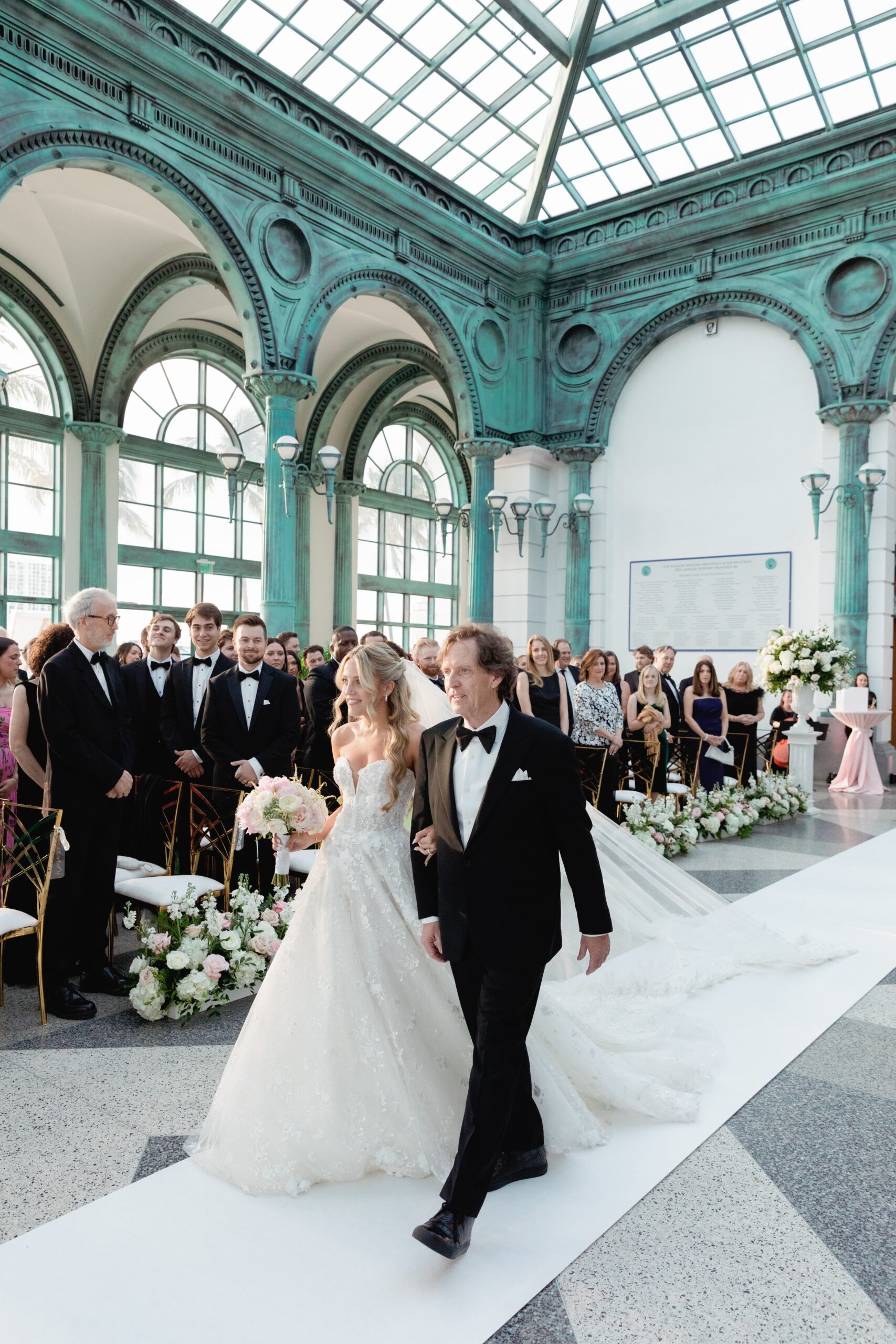 Bride Walking Down Aisle During Flagler Kenan Pavilion Wedding Ceremony