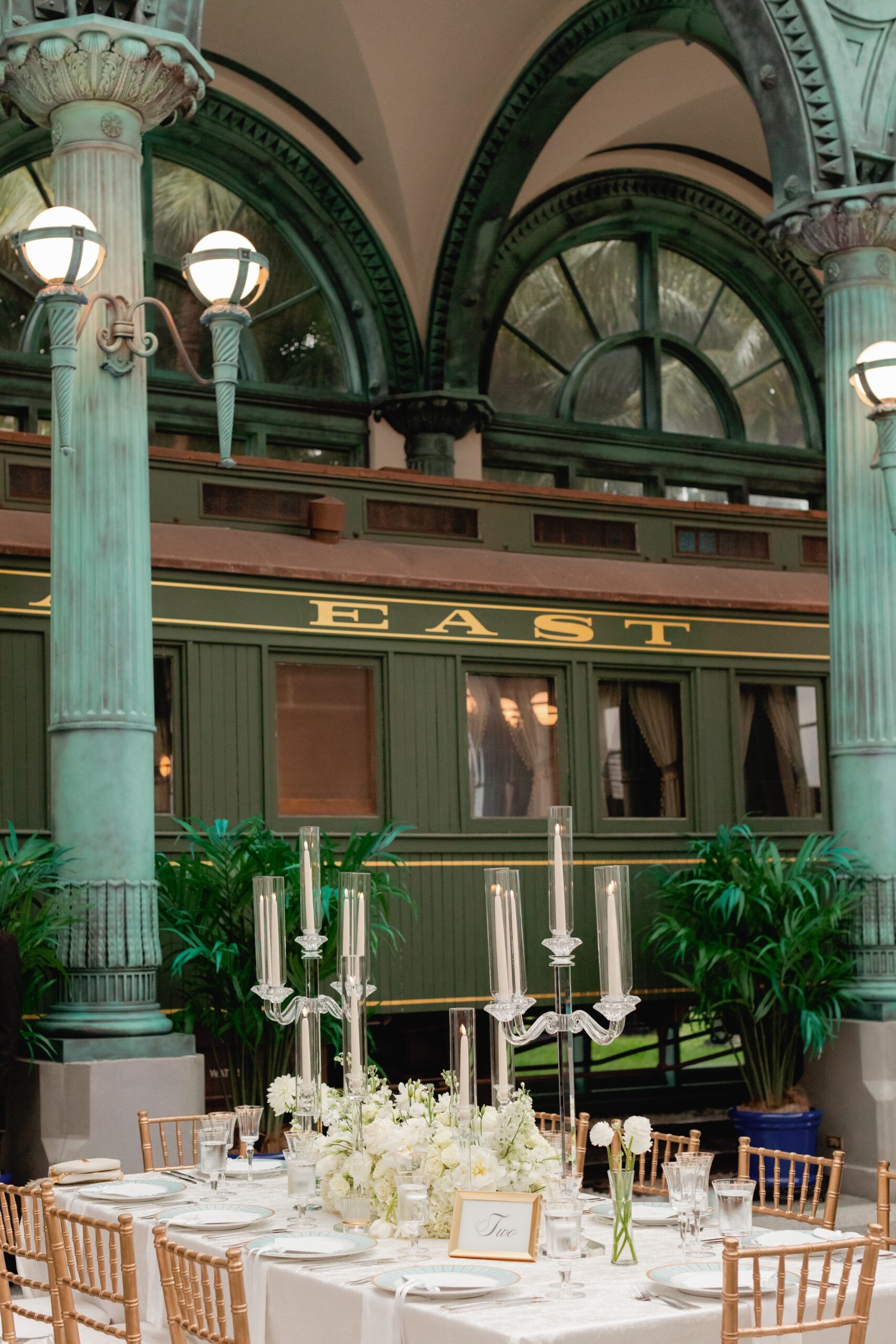 Flagler Kenan Pavilion Wedding Reception Near Railway Car