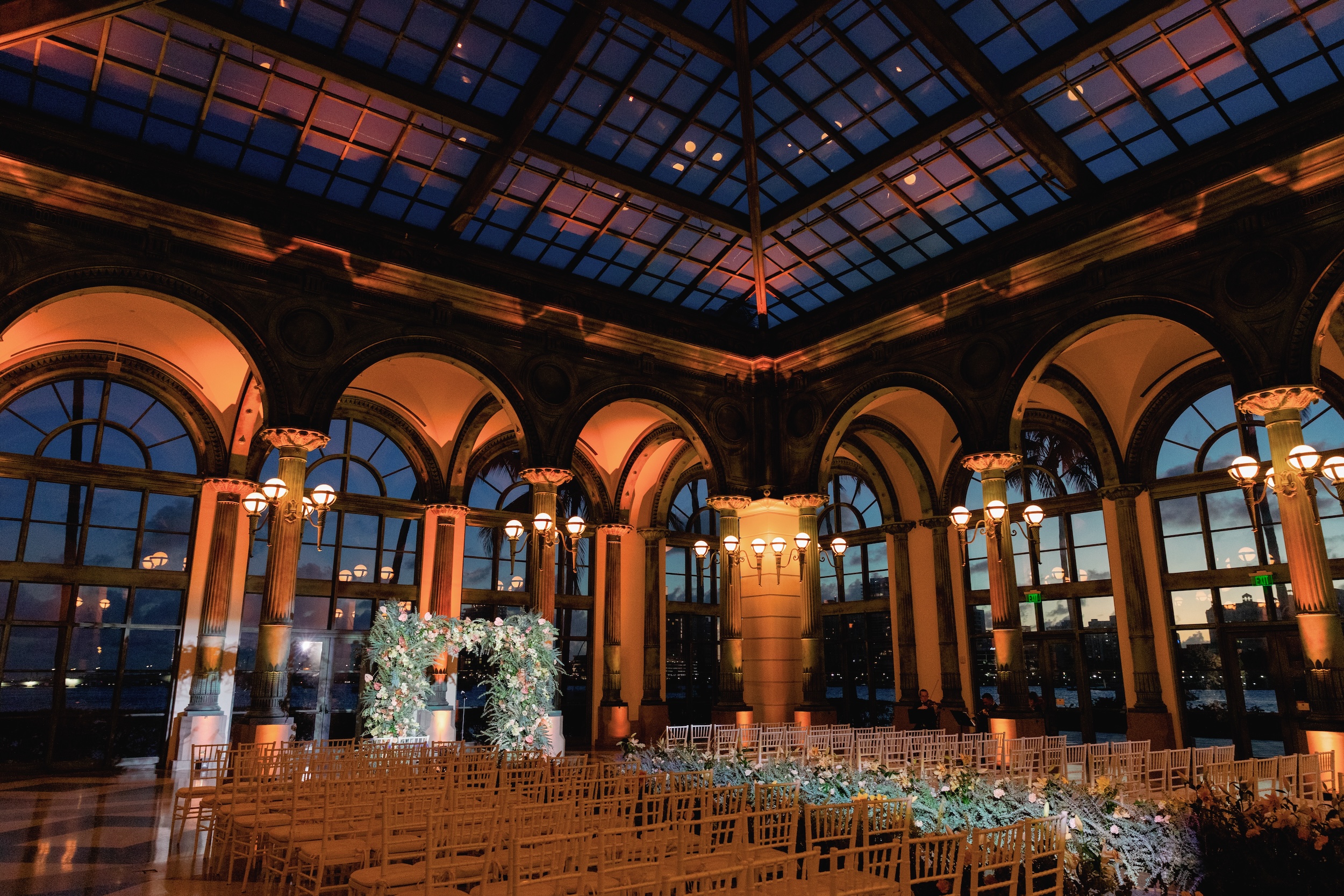 Flagler Kenan Pavilion Sunset Wedding Ceremony Setup