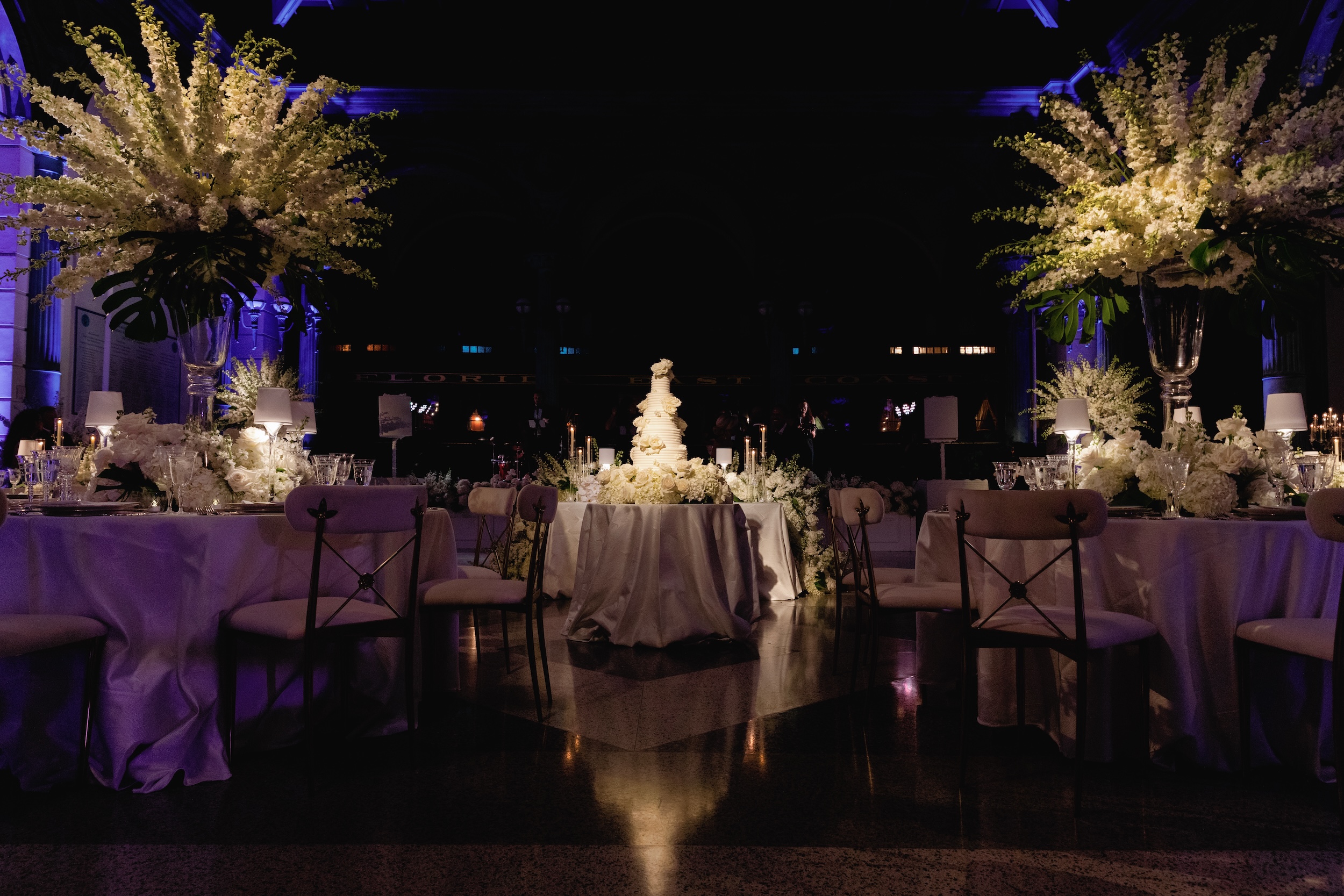 Sunset Wedding Reception at Flagler Museum with Elegant Lighting