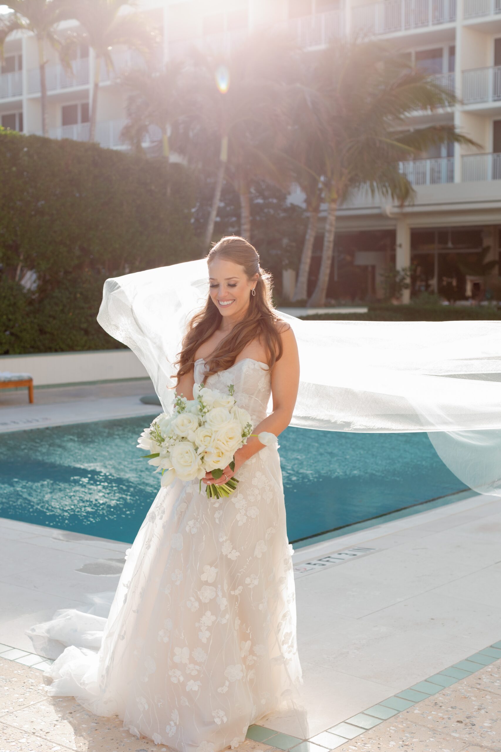 Bride Walking by Pool At Four Seasons Resort Palm Beach Wedding