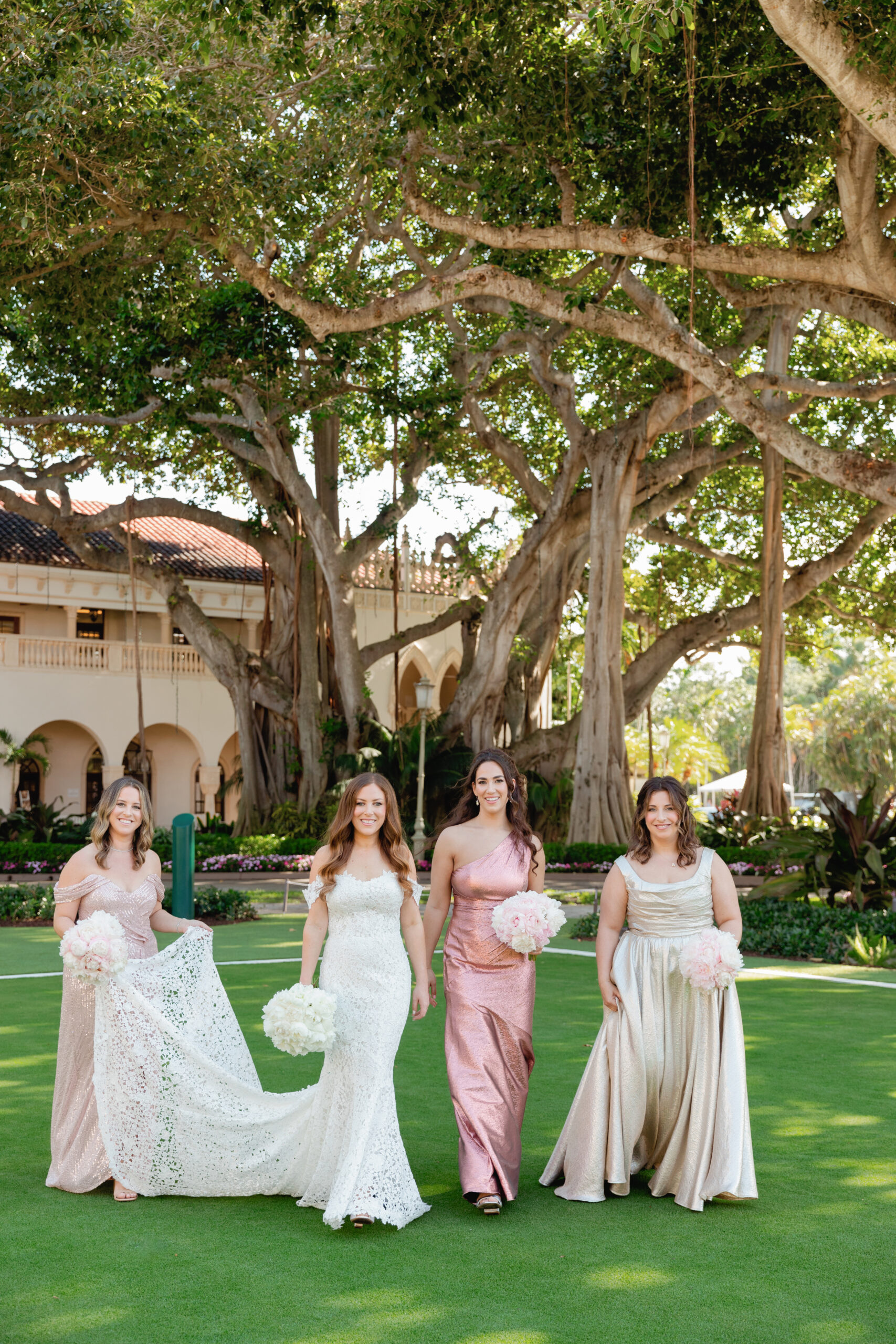 Bride and Bridesmaids Walking Toward Wedding at The Boca Raton