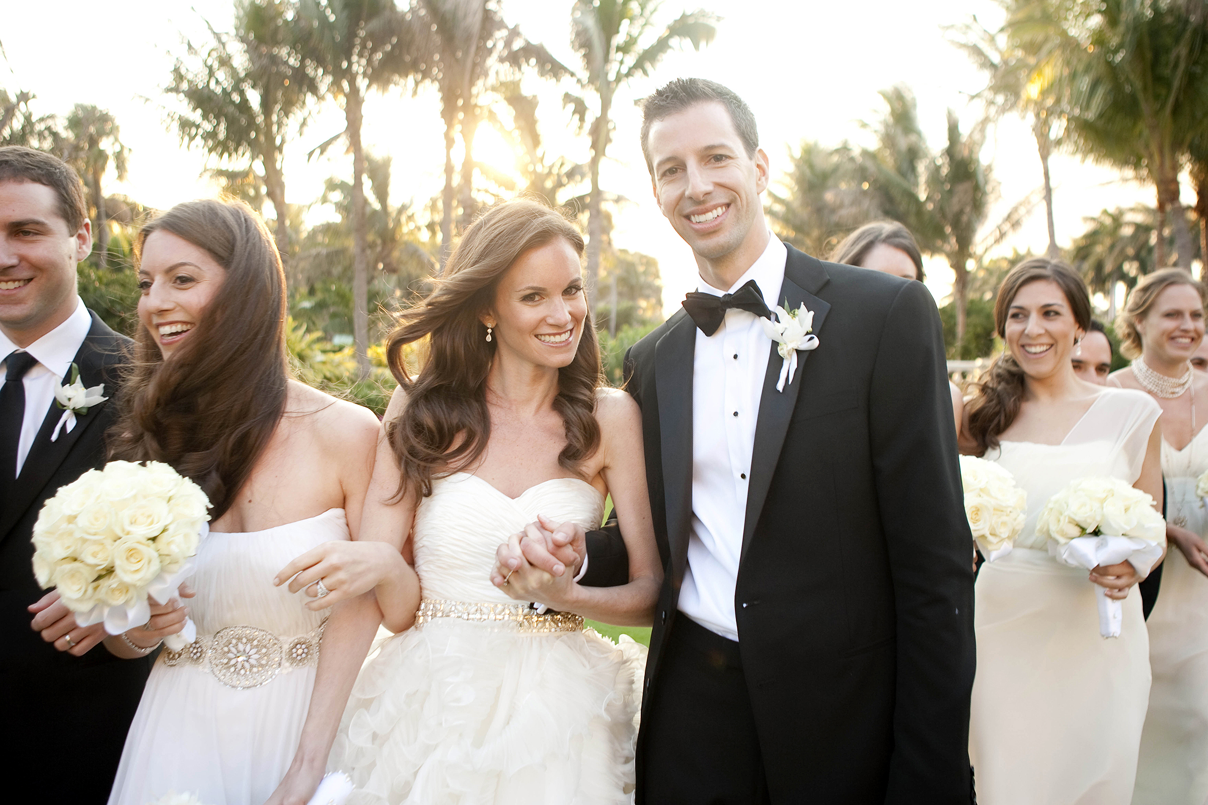 Bride and Groom with Wedding Party on Lawn at The Breakers Palm Beach