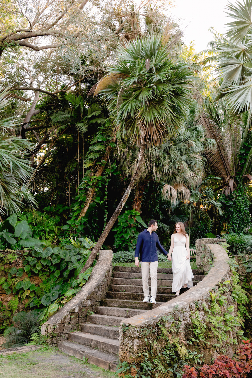 Couple Ascends Stairway of Sunken Gardens at Fairchild Tropical Botanic Garden