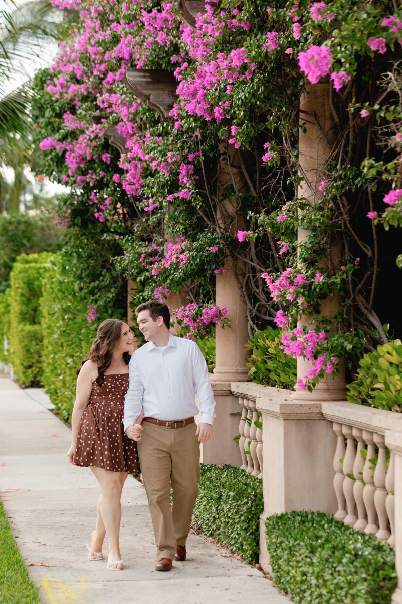 Couple Strolls Down Scenic Worth Avenue in Palm Beach for Engagement Photography